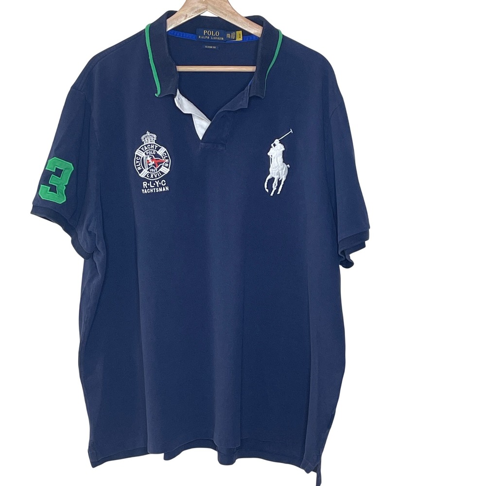 Polo Ralph Lauren Men's Navy Blue Classic Fit Yacht‎ Club Polo Shirt XXL